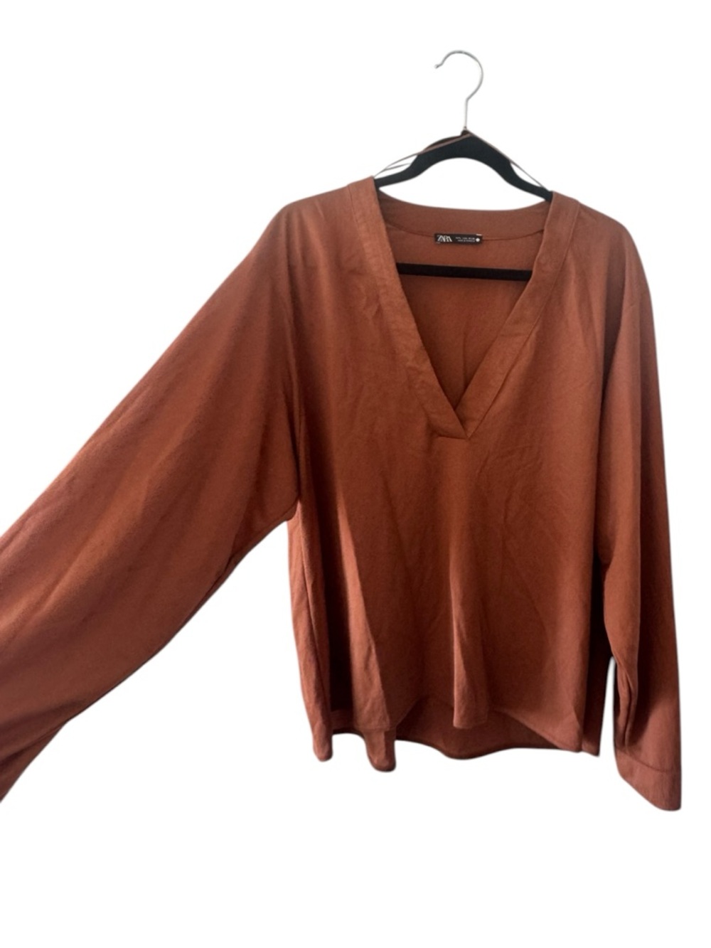 Zara Terracotta V-Neck Long Sleeve Tunic - Picture 3 of 6